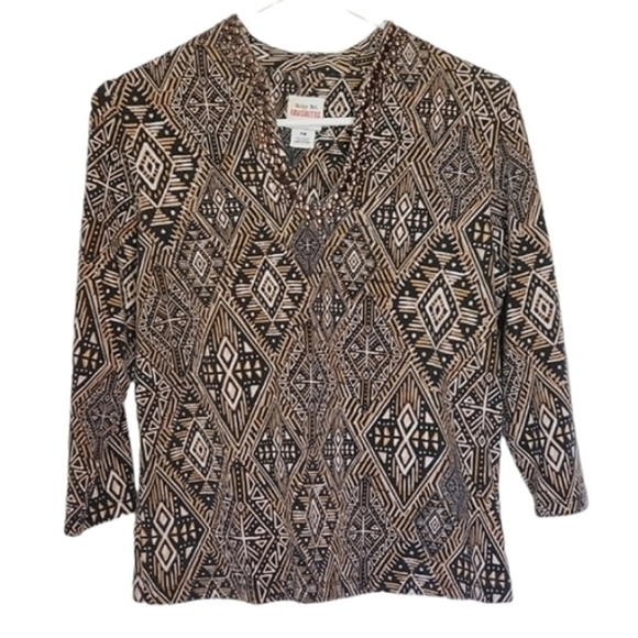 1203 * Ruby Rd Favorites Print Top Tan/Brown/Black Size PM - Picture 1 of 7